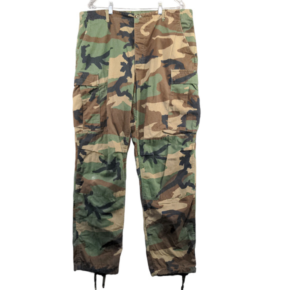 U.S. Army Mens Combat Trousers Woodland Camo Green Brown Size Large Long Vintage - Picture 1 of 13
